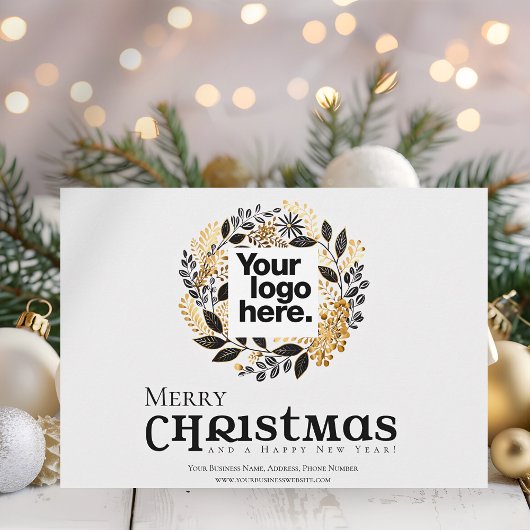 Moderne Black Gold Wreath Christmas Business Feestdagenkaart
