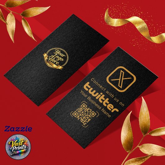 Moderne Black Gold X Logo Twitter QR Code Visitekaartje