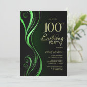 Moderne Black Green 100ste verjaardagsfeestje Kaart (Staand voorkant)