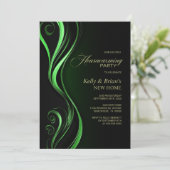 Moderne Black Green Housewarming Party Kaart (Staand voorkant)