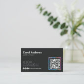 Moderne Black Hair Salon QR-code glanzend Visitekaartje (Staand voorkant)