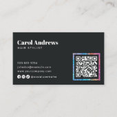 Moderne Black Hair Salon QR-code glanzend Visitekaartje (Voorkant)