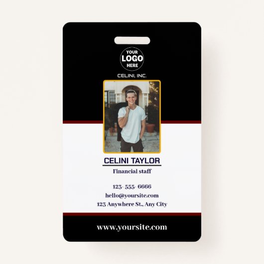 Moderne Black ID Kaart met Foto & Logo Badge (Voorkant)