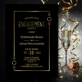 Moderne Black met Gold Lijst Engagement Party Kaart
