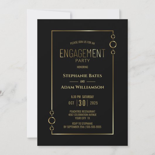 Moderne Black met Gold Lijst Engagement Party Kaart (Voorkant)