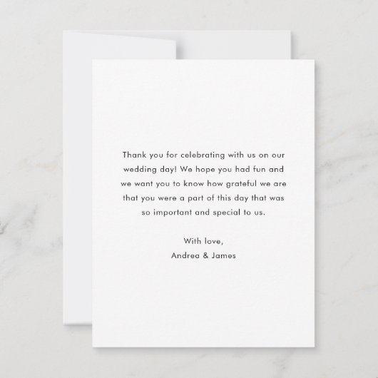 Moderne Black Overlay Brush Script Weddenfoto Bedankkaart (Achterkant)