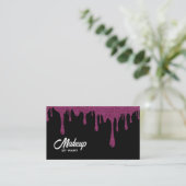 Moderne Black & Pink Glitter Drips QR Code Make-up Visitekaartje (Staand voorkant)
