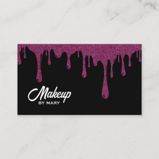 Moderne Black & Pink Glitter Drips QR Code Make-up Visitekaartje
