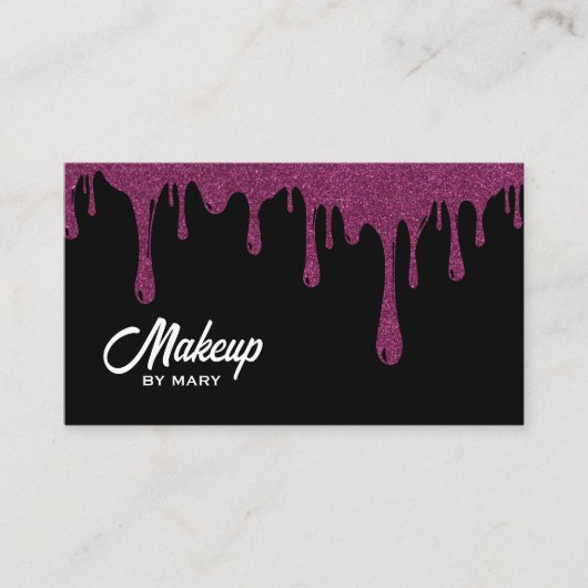 Moderne Black & Pink Glitter Drips QR Code Make-up Visitekaartje (Voorkant)