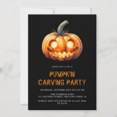 Moderne Black Pumpkin Carving Party Halloween Kaart (Voorkant)