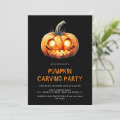 Moderne Black Pumpkin Carving Party Halloween Kaart (Staand voorkant)