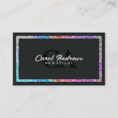 Moderne Black & Rainbow Glitter Hair Stylist Afsprakenkaartje (Achterkant)