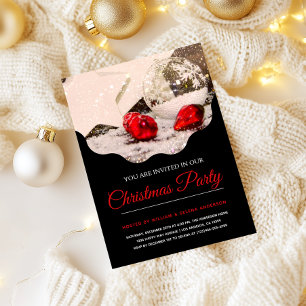 Moderne Black & Red Christmas Party Uitnodiging