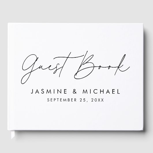 Moderne Black Script Fotobruiloft Gastenboek (Voorkant)