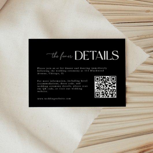 Moderne Black Script QR Code Wedding Informatiekaartje