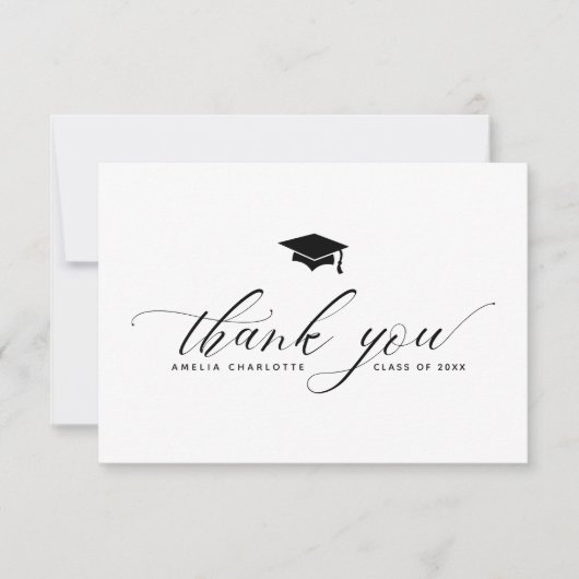 Moderne Black Script Typography Graduation Party Bedankkaart (Voorkant)