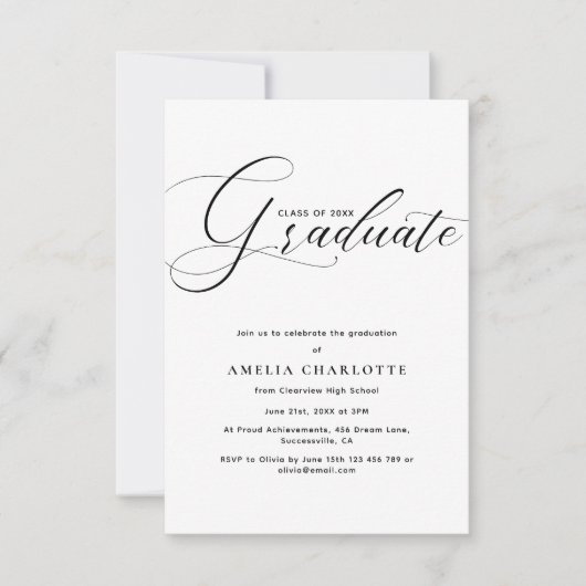 Moderne Black Script Typography Graduation Party Kaart (Voorkant)