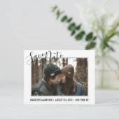 Moderne Black Script Weddenschap BEWAAR DATUM MET  Aankondigingskaart (Staand voorkant)