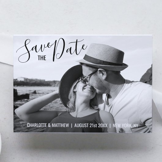 Moderne Black Script Weddenschap BEWAAR DATUM MET Aankondigingskaart