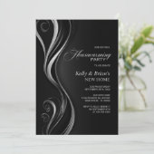 Moderne Black Silver Housewarming Party Kaart (Staand voorkant)