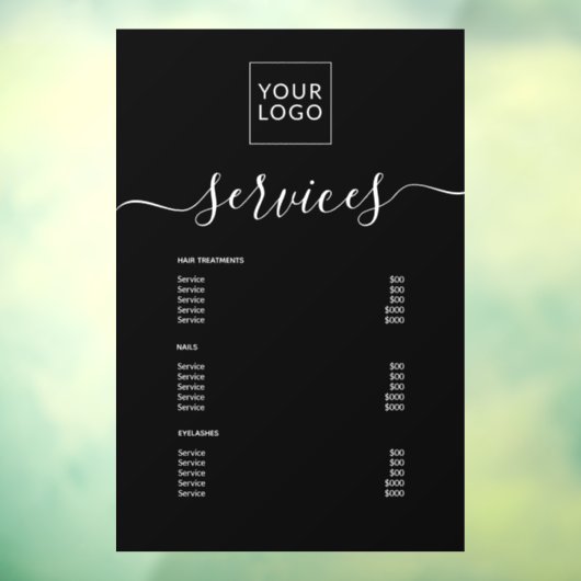 Moderne Black Spa Salon Service Menu Custom Logo Raamsticker (Vel 3)