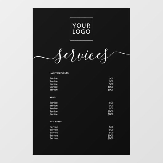 Moderne Black Spa Salon Service Menu Custom Logo Raamsticker (Vel)