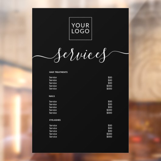 Moderne Black Spa Salon Service Menu Custom Logo Raamsticker (Vel 2)