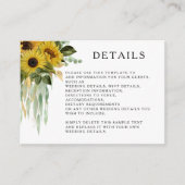 Moderne Black Sunflower Weddenschap - Gegevens Informatiekaartje (Voorkant)