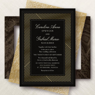 Moderne Black Tie Deco Bruiloft Folie Uitnodiging