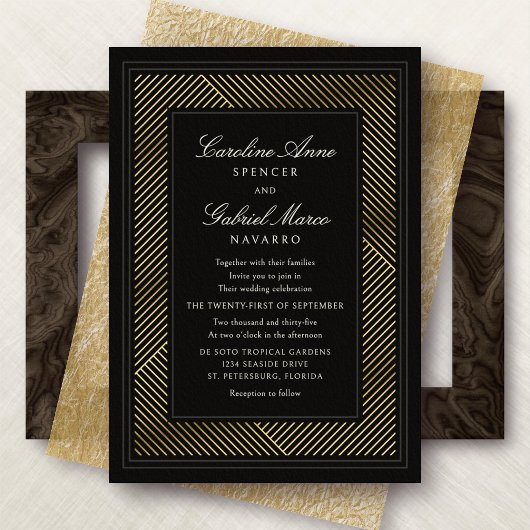 Moderne Black Tie Deco Bruiloft Folie Uitnodiging