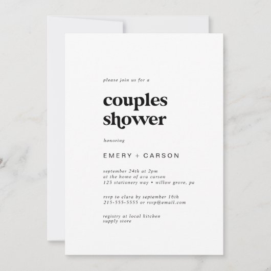 Moderne Black Typography Couples Shower Kaart (Voorkant)
