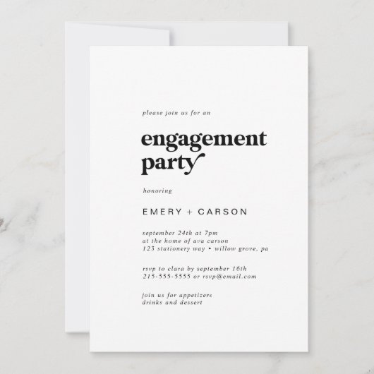 Moderne Black Typography Engagement Party Kaart (Voorkant)