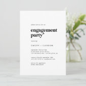 Moderne Black Typography Engagement Party Kaart (Staand voorkant)