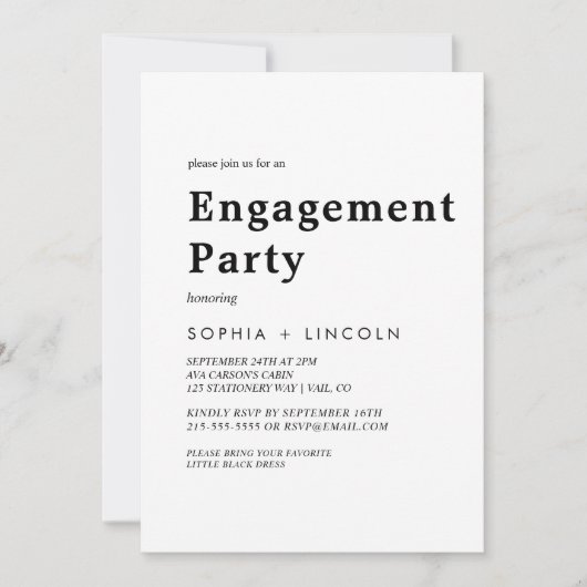 Moderne Black Typography Engagement Party Kaart (Voorkant)