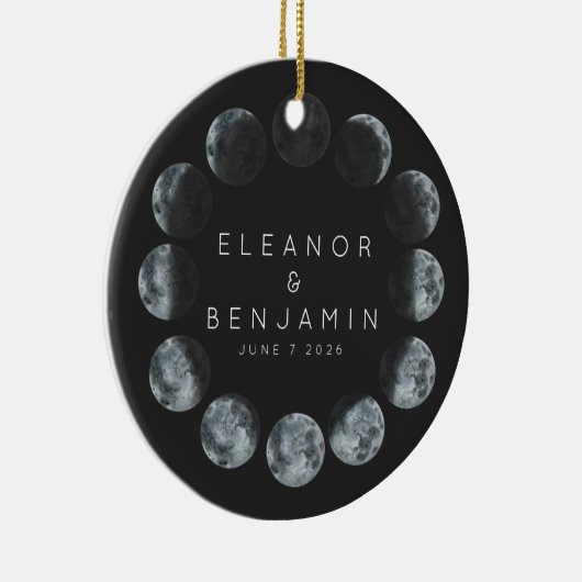 Moderne Black Waterverf Moon Phases Weddenschap Aa Keramisch Ornament (Rechts)