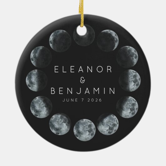 Moderne Black Waterverf Moon Phases Weddenschap Aa Keramisch Ornament (Achterkant)