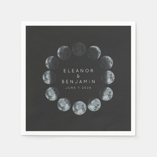 Moderne Black Waterverf Moon Phases Weddenschap Aa Servet (Voorkant)