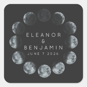 Moderne Black Waterverf Moon Phases Weddenschap Aa Vierkante Sticker