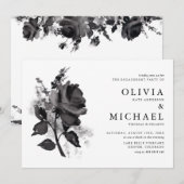 Moderne Black Waterverf Roos Engagement Party Kaart (Voorkant / Achterkant)