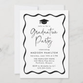 Moderne Black Wavy Lijst Foto Afstudeerfeest Kaart (Voorkant)