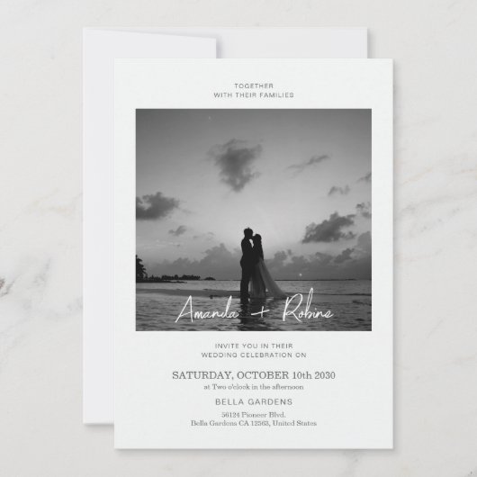 Moderne Black & White Beach bruiloft uitnodiging (Voorkant)