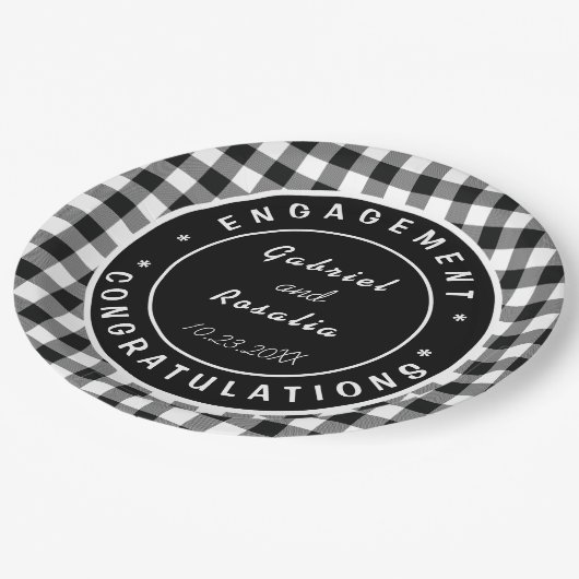 Moderne Black White Buffalo Checks Engagement Part Papieren Bordje (Gekanteld)