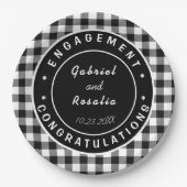 Moderne Black White Buffalo Checks Engagement Part Papieren Bordje (Voorkant)