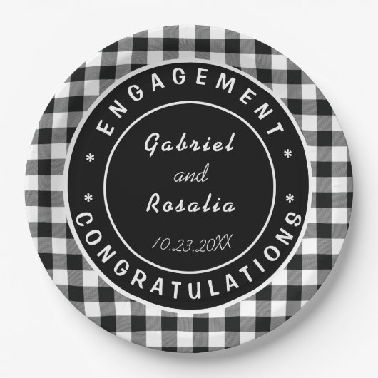 Moderne Black White Buffalo Checks Engagement Part Papieren Bordje (Voorkant)