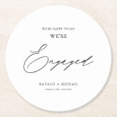 Moderne Black & White Calligraphy Engagement Party Ronde Kartonnen Onderzetter (Voorkant)