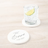Moderne Black & White Calligraphy Engagement Party Zandsteen Onderzetter (Zijkant)