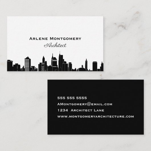 Moderne Black & White City Skyline Architect Visitekaartje (Voorkant / Achterkant)