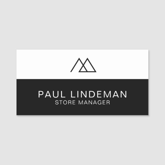 Moderne Black & White Corporate Logo Medewerker Naamplaatje (Voorkant)