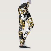 Moderne Black White Gold Floral Toile Leggings (Rechts)