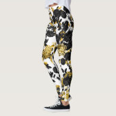 Moderne Black White Gold Floral Toile Leggings (Links)